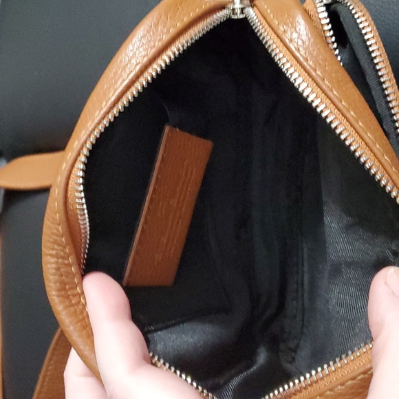 STELLA BIANCA Cuoio tan Made In Italy Leather Double Pocket Sling Belt bag - Picture 5 of 9